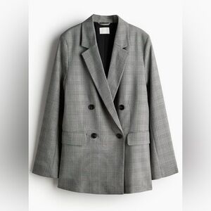 H&M Double-Breasted Blazer Grey/checked